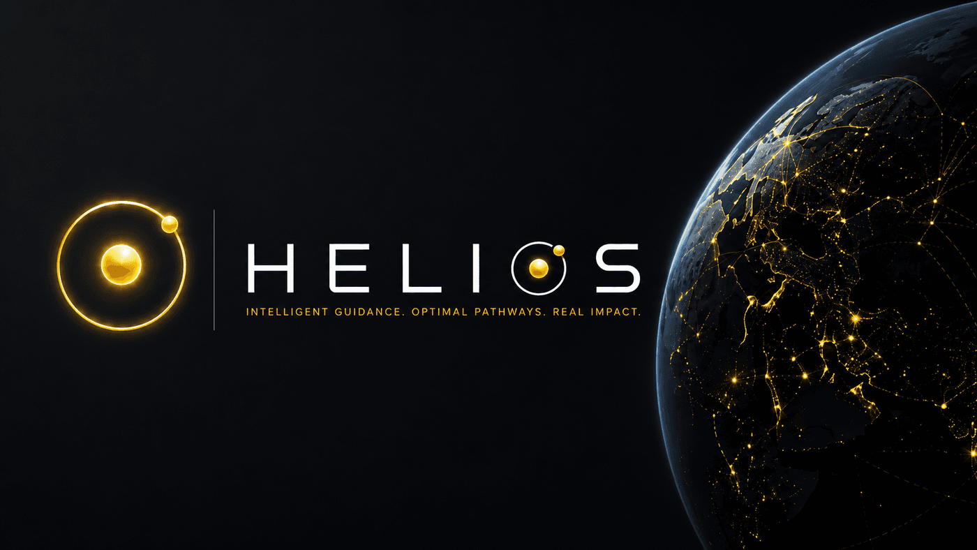 Helios orbital guidance mark and wordmark over a connected view of Earth.