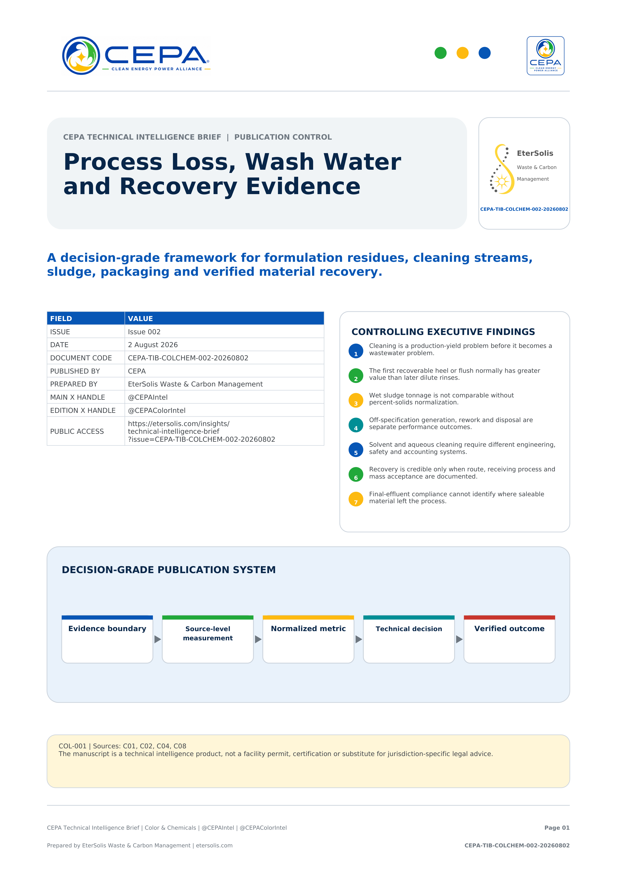 CEPA Technical Intelligence Brief - Color & Chemicals Industry Edition - Issue 002 - Process Loss, Wash Water and Recovery Evidence